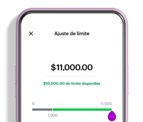 Fotografía de un smartphone con la app Nu abierta en la sección para configurar tu tarjeta y ajustar tu límite de crédito